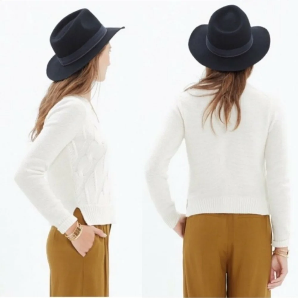 Madewell Women Cream Chevron Merino Knit Crop Long Sleeve Pullover Size S